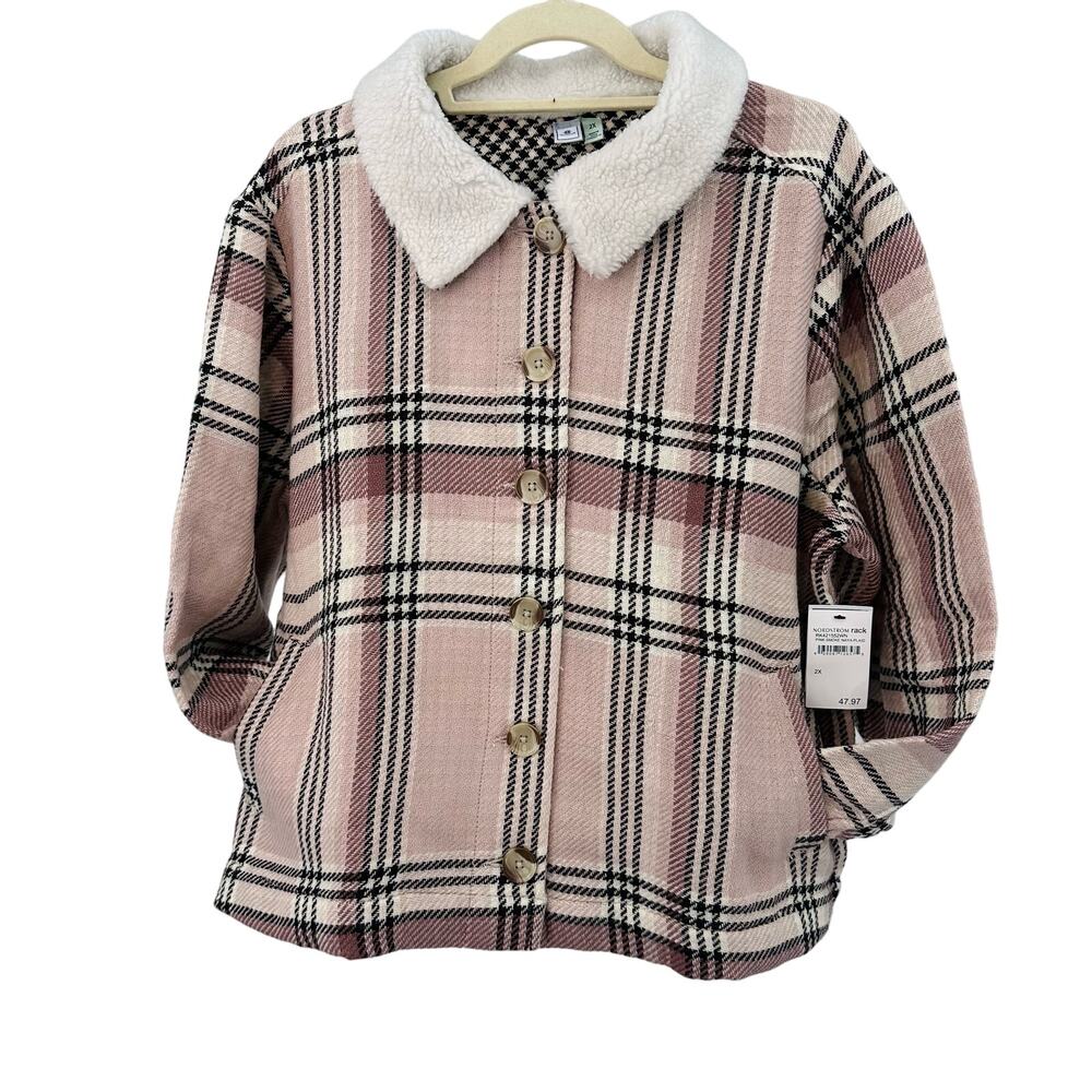 Susina Pink Plaid Lightweight Jacket Sherpa Collar Button Up Womens 2X Winter